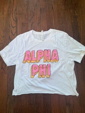 Alpha Phi Graphic Tee - White with Pink & Yellow Lettering